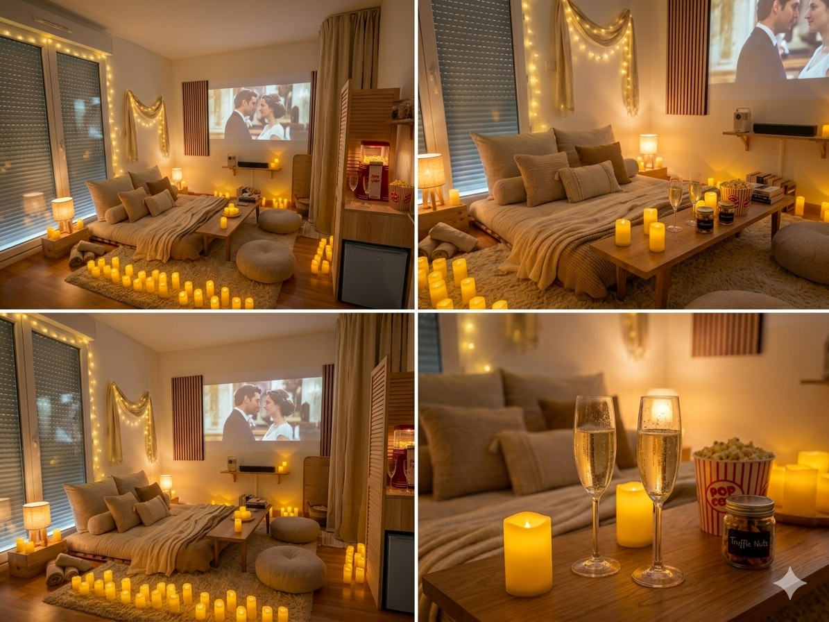 Ambiance bougies, bulles et popcorn